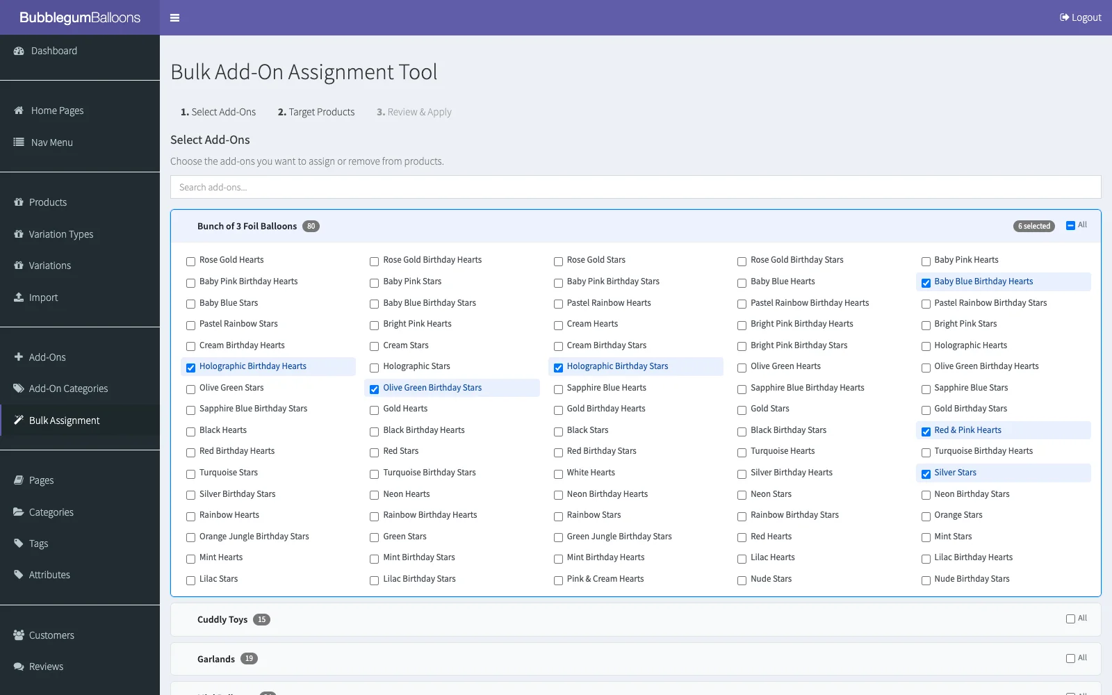 Bulk add-on assignment tool, an internal admin for bundling extras with product ranges